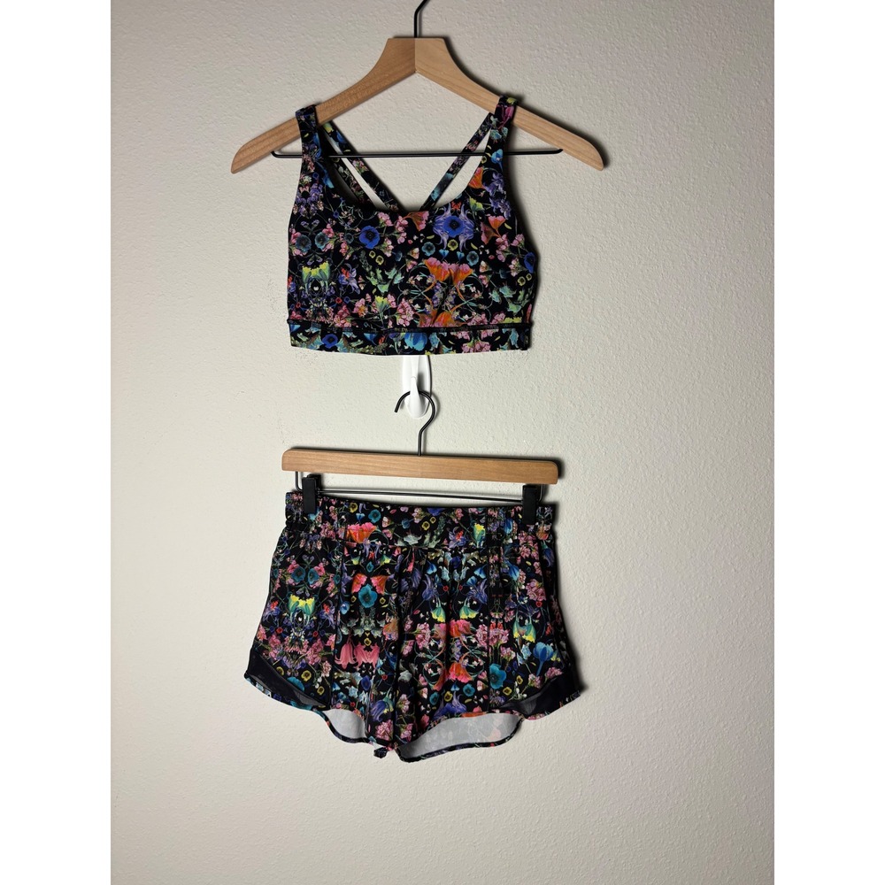 Lululemon Flowerscope Black Multi Energy Bra & Hotty Hot Low-Rise Short Set 8